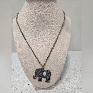 Elephant Pendant Necklace Boho Tribal Blue Accent Statement Jewelry